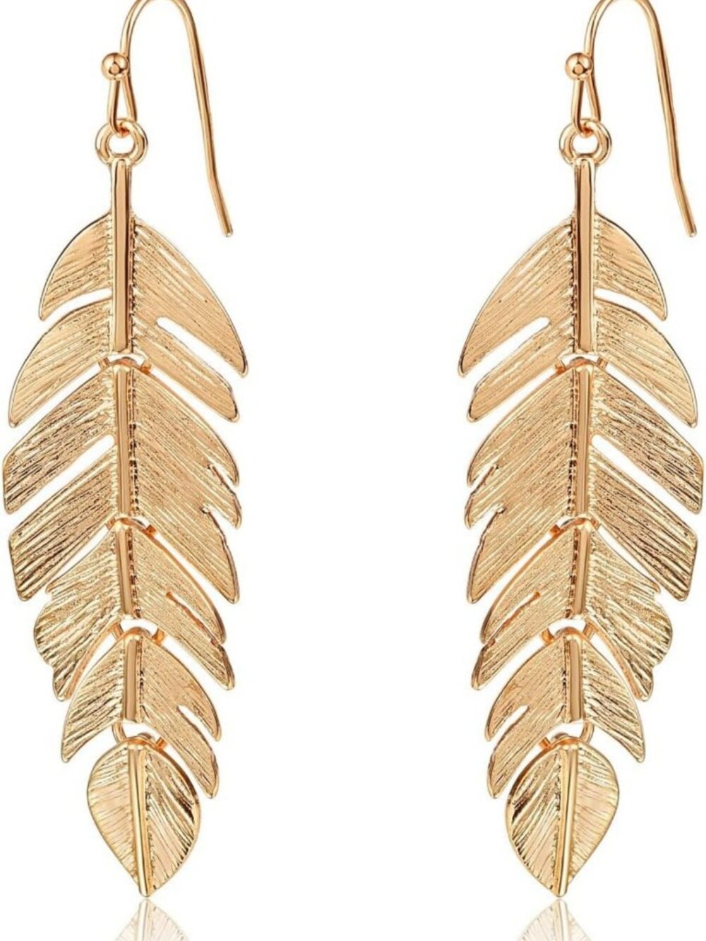 Boho Leaf Earrings for Women - Long Hanging Feather Design in Gold, Silver, Rose